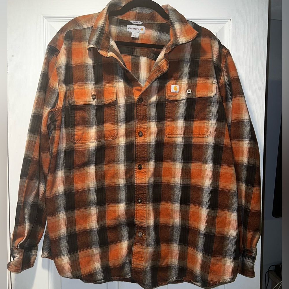 Carhartt Men’s Original Fit Flannel Orange Plaid Long Sleeve